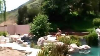 Petite First-timer Drilled By A Big Chisel Outdoors By The Pool